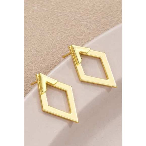 Women's Gold Geometric Diamond Shape Stud Earrings One Size NWOT - Picture 3 of 5